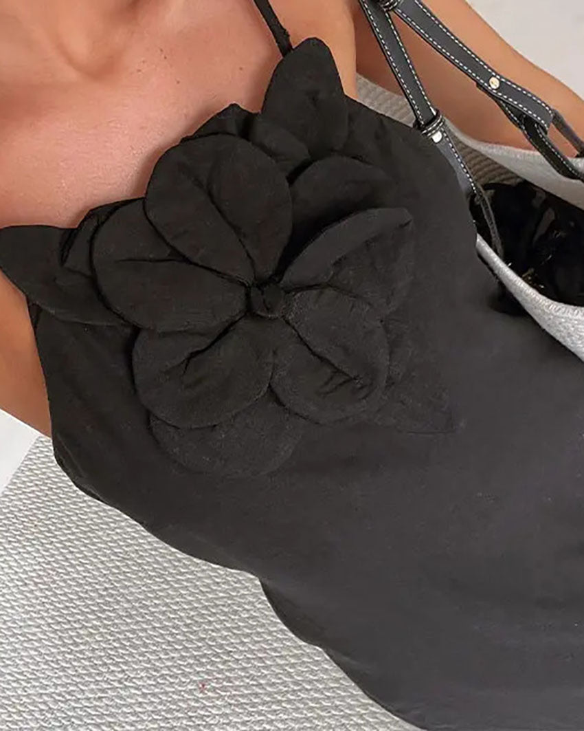 Rosette Embellished Linen Slip Dress