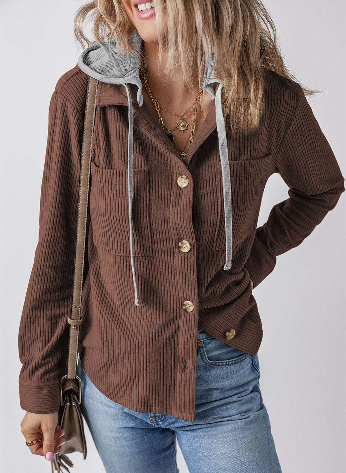 Corduroy Button Down Hooded Jacket