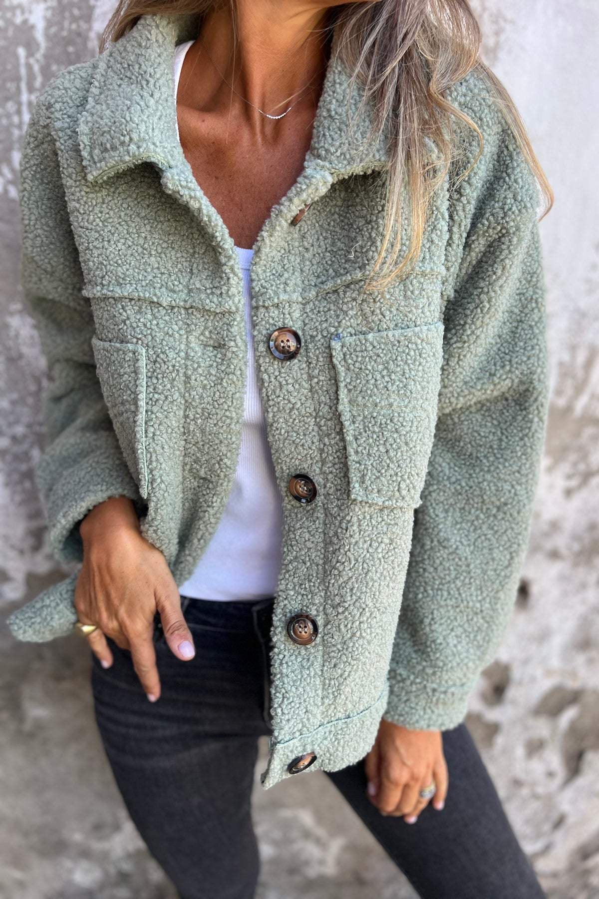 Faux Woolen Front Button Placket Coat