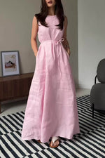 Linen Waist-Tie Sleeveless Maxi Dress