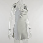 Satin Drapery Neckline Backless Mini Dress