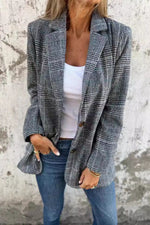Casual Plaid Print Long Blazer Jacket