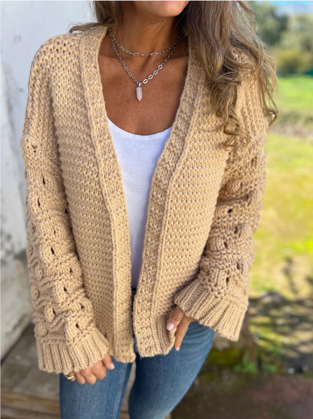 Thick Cable Knit Sleeve Knit Cardigan