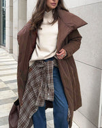 Large Lapel Tie Belted Long Cotton-Pad coat