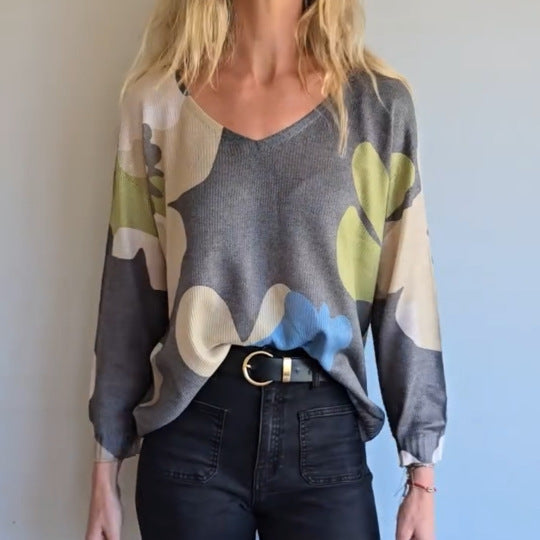 Camo Print Knit Pullover Sweater