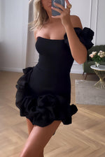 One-shoulder Rosette Trim Bodycon Dress