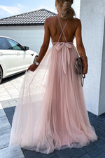 Tulle Mesh V Neck Maxi Dress