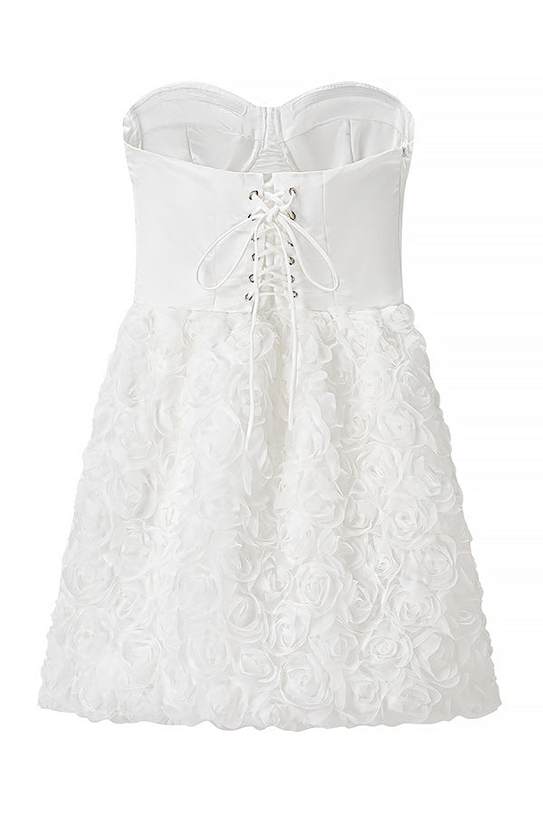 White Rosette Bandeau Mini Dress