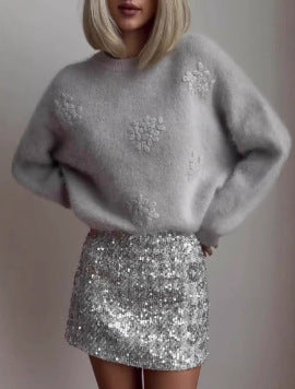 Cloud Touch Embroidered Floral Knit Sweater