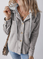 Corduroy Button Down Hooded Jacket