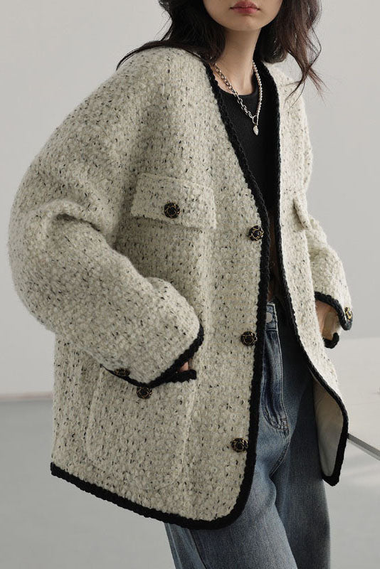 Heather Beige Long Sleeve Tweed Coat
