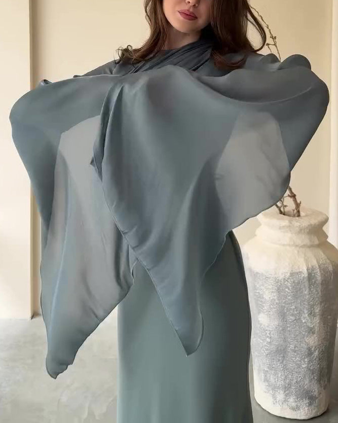 Mesh Bell sleeves Satin Maxi Dress