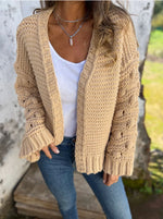 Thick Cable Knit Sleeve Knit Cardigan