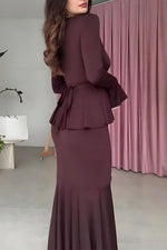 Elegant Long Sleeved Peplum Slim Fit Maxi dress