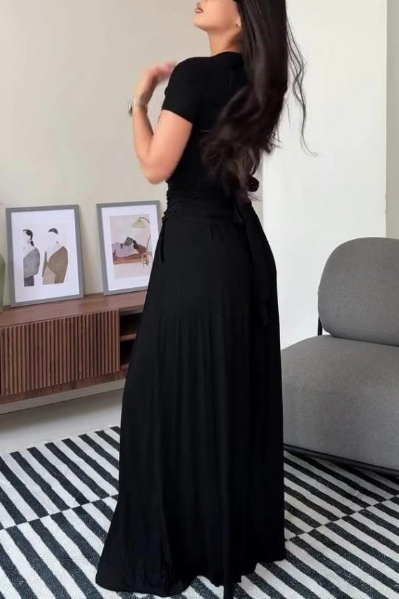 Back Tie Top and Wide-Leg Pants Two Piece Suits