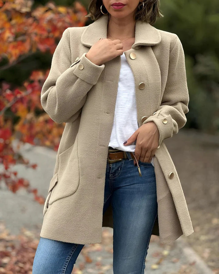 Peter Pan Collar Button-down Woolen Jacket