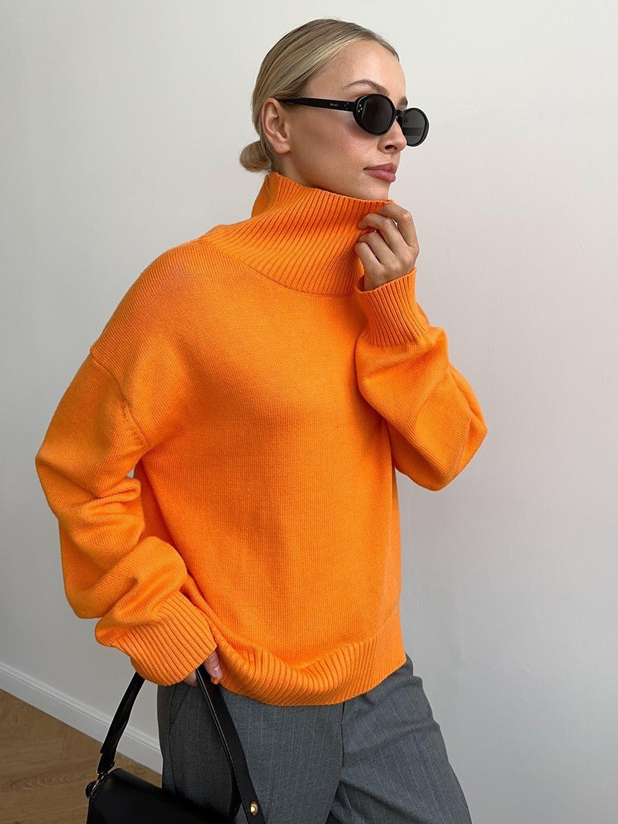 Solid Ribbed Edge Knit Pullover Sweater