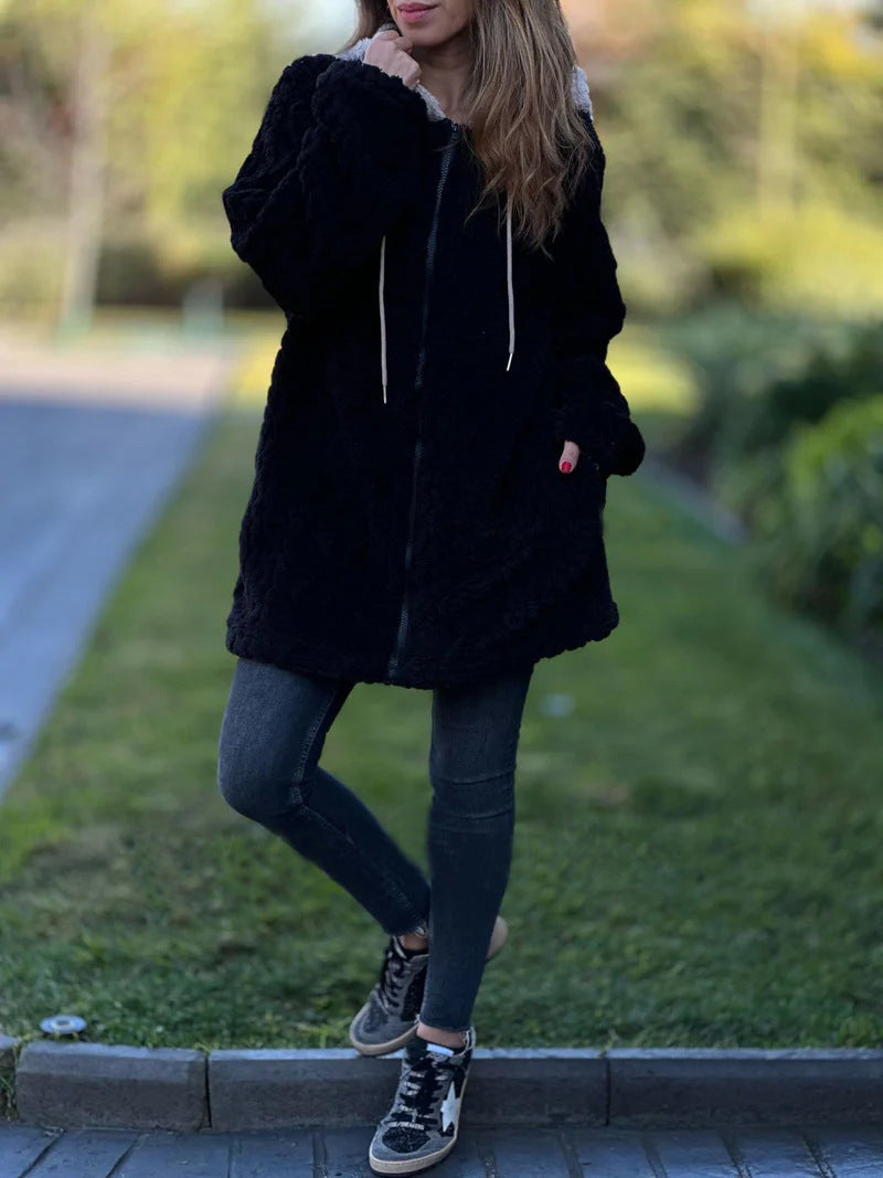 Vintage Hooded Zip-Up Fur Coat