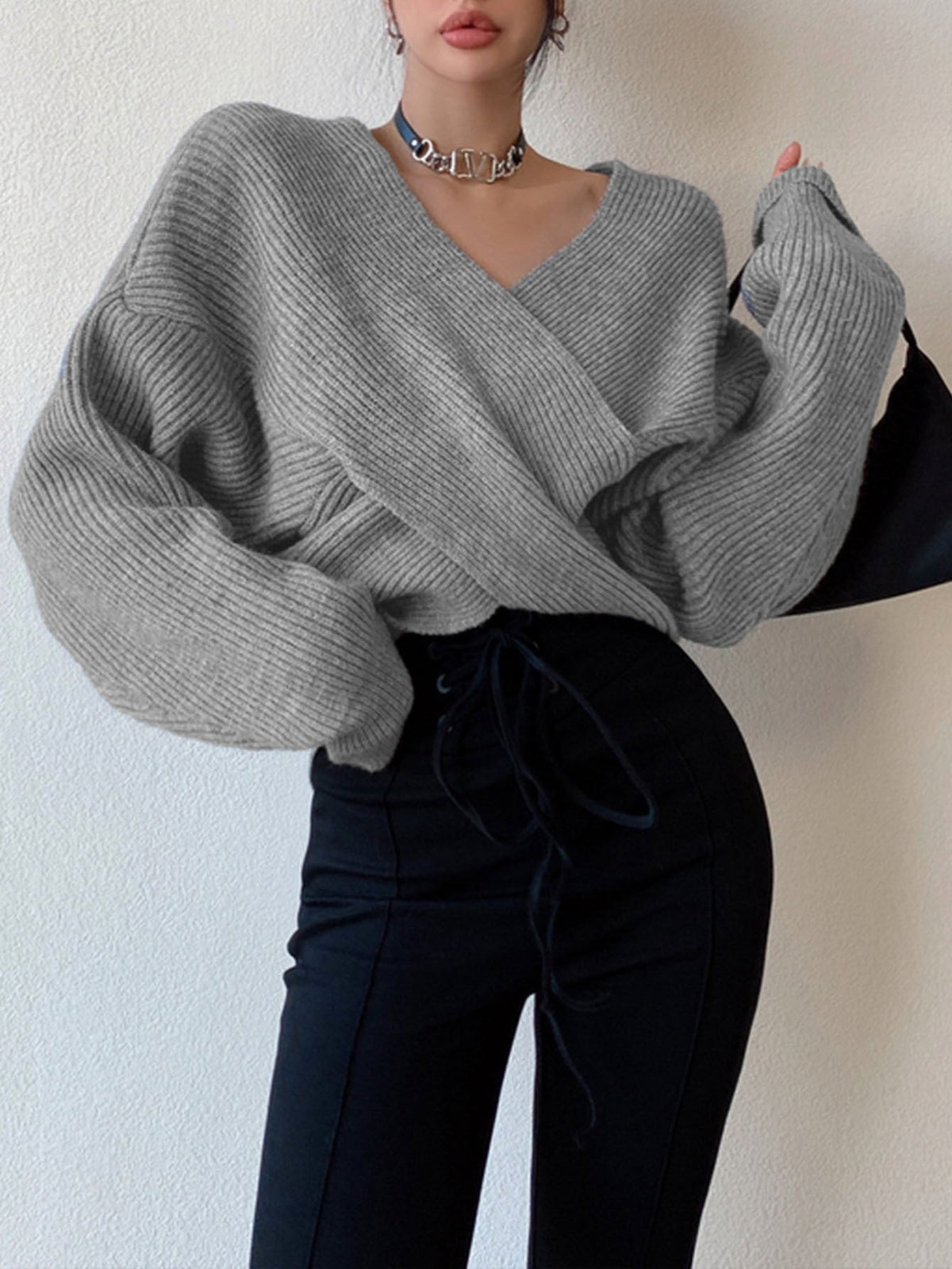 Crossover Front Knit Cropped sweater