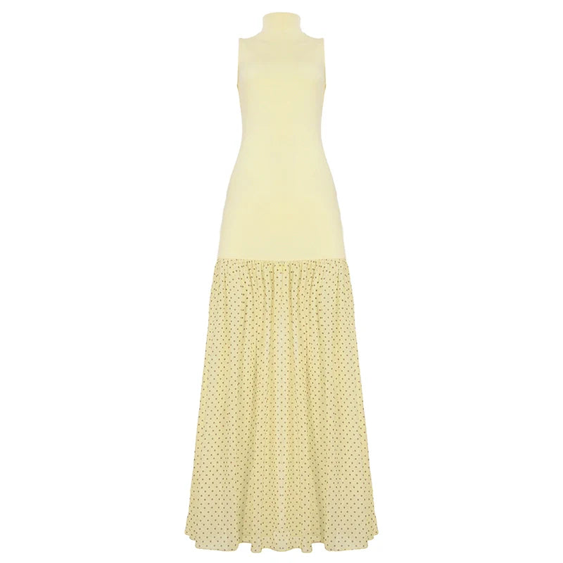 Yellow Polka Dot Paneled Maxi Dress