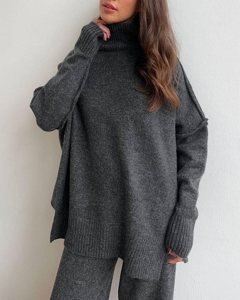 Slouchy Batwing Knit Sweater and Pants Two-Piece Suit