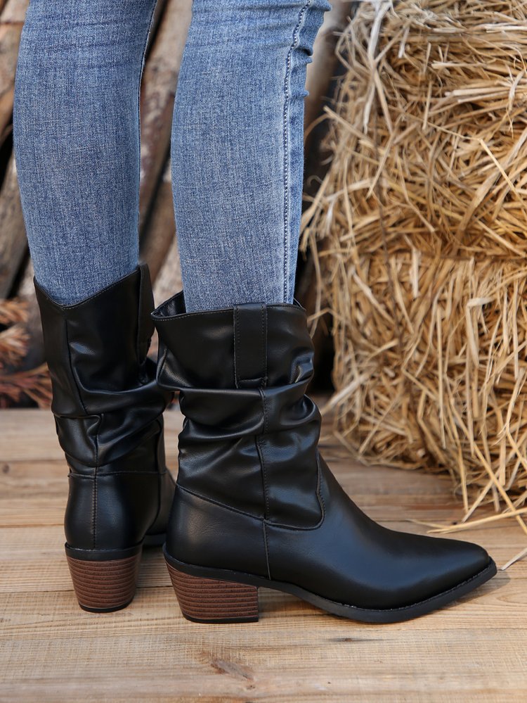 Black Faux Leather Ankle boots