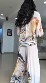 Panoramic Printed Chiffon Shirt and Wide-Leg Pants Two-Piece Set