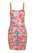 Colorful Floral Mosaic Ruched Mini Dress