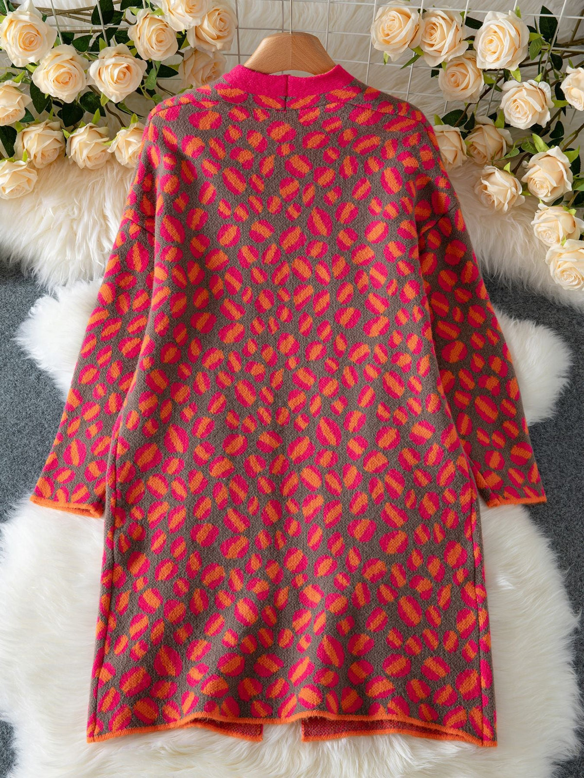 Hot Pink Leopard Print Long Cardigan Coat