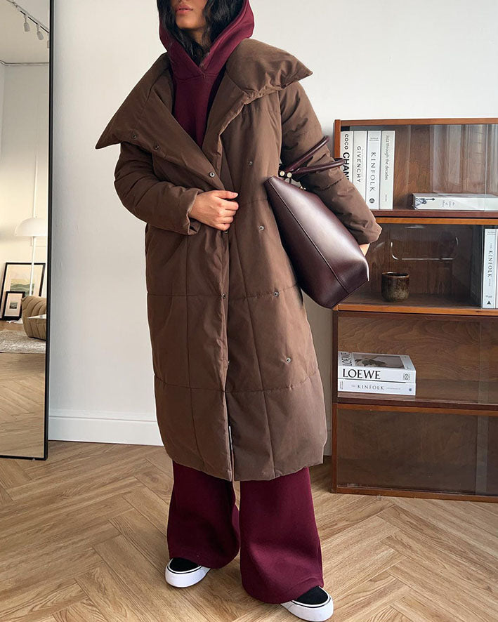 Large Lapel Tie Belted Long Cotton-Pad coat
