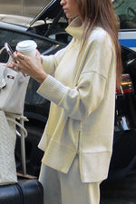 Solid Zippered Sweatshirt and Sweatpants Two-Piece Set