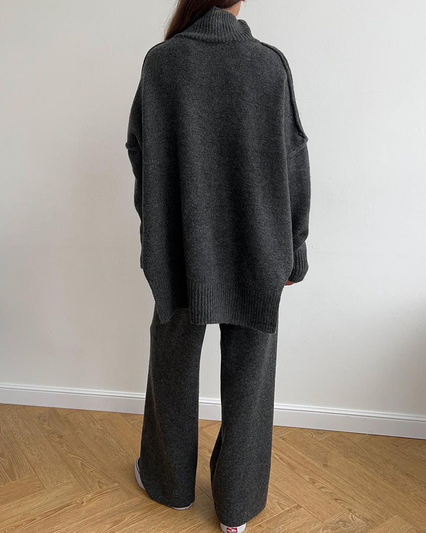 Slouchy Batwing Knit Sweater and Pants Two-Piece Suit