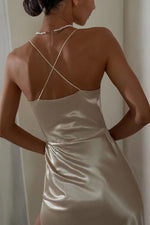 Satin Slit Suspender Mid Dress