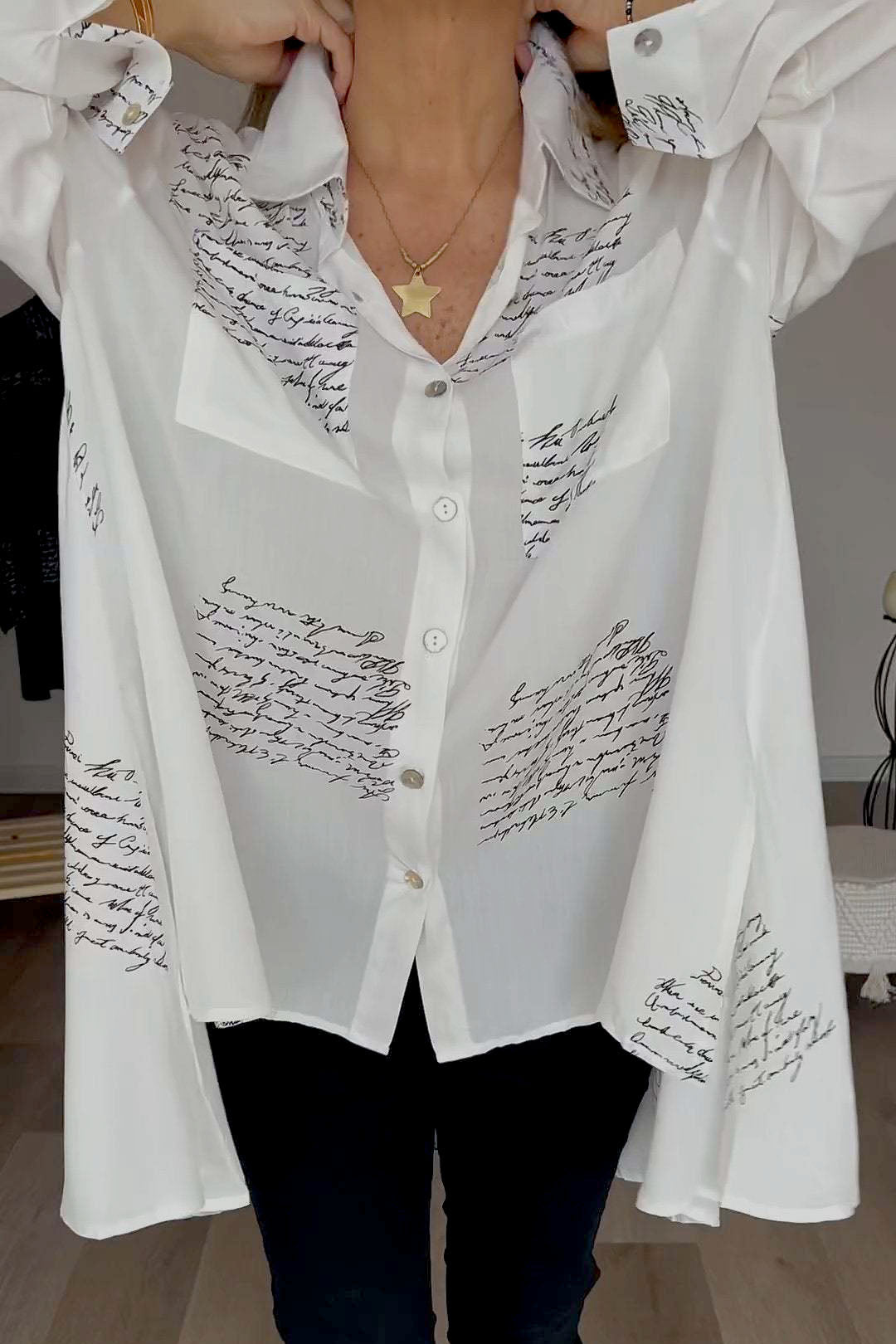 White Letter Print Slouchy Shirt