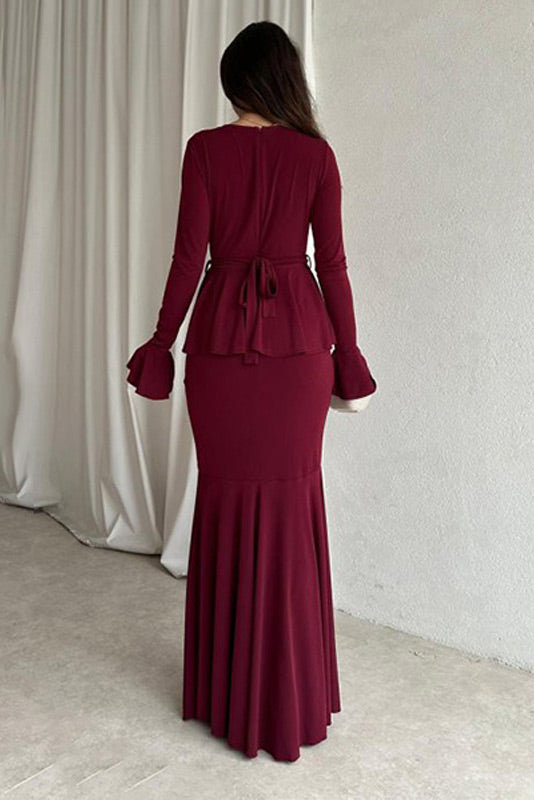 Elegant Long Sleeved Peplum Slim Fit Maxi dress