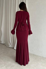 Elegant Long Sleeved Peplum Slim Fit Maxi dress
