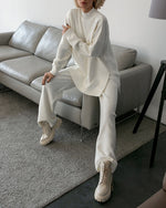 Solid Knitted Split Sweater and Pants Two-Piece Set