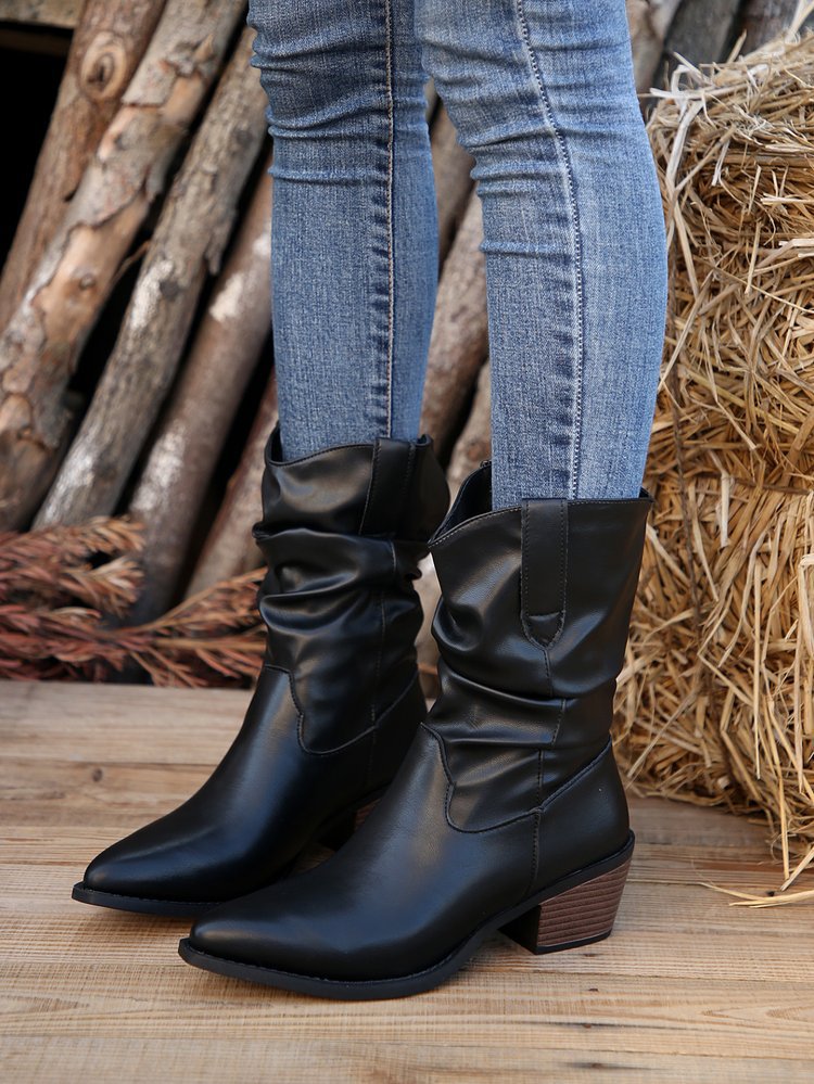 Black Faux Leather Ankle boots