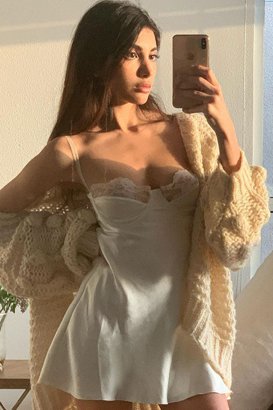 Elegant Lace Edge Slip Satin Dress