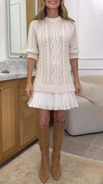 Cable Knit Ruffled Hem Sweater Dress