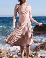 Chic Surplice Pleated Knit Midi Dress