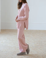 Solid Knitted Split Sweater and Pants Two-Piece Set