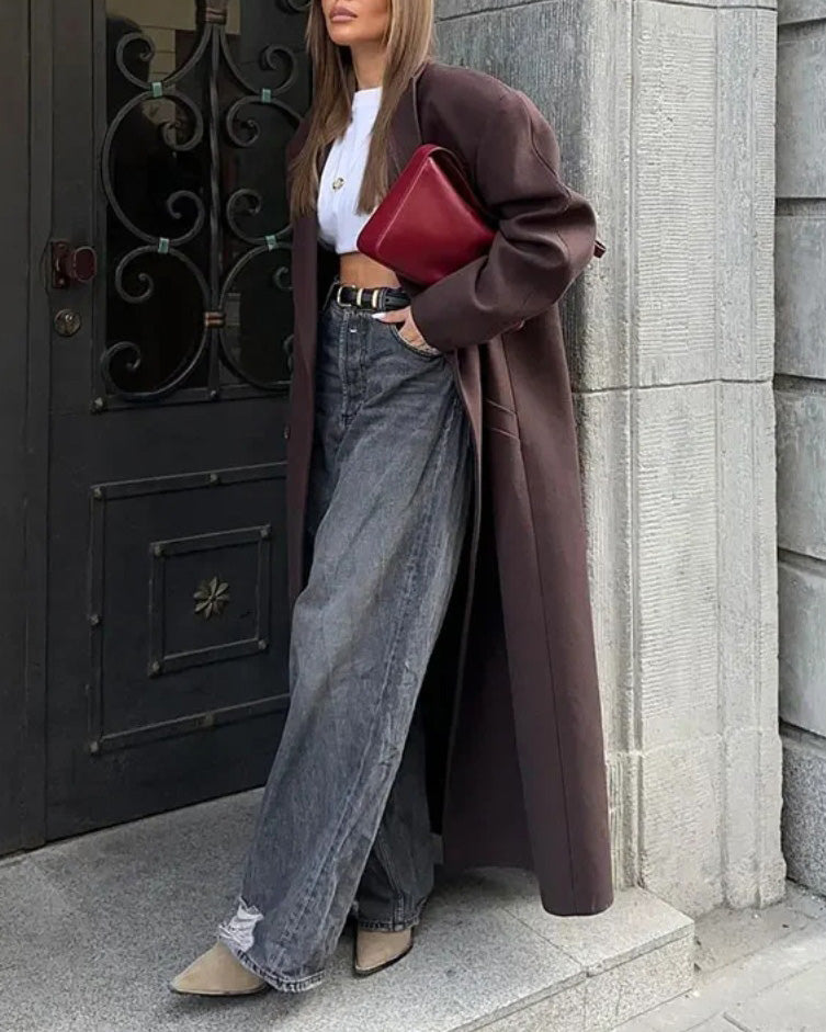 Chic Double-Breasted Long Trench Coat