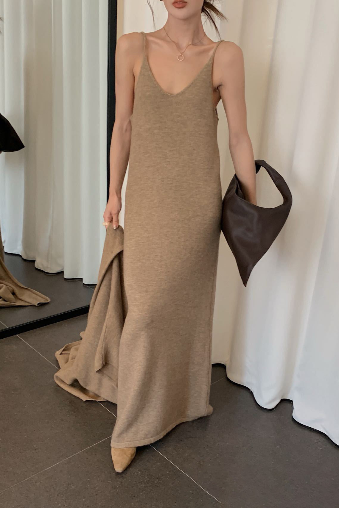 Shawl Coat and Maxi Dress Knit Two Piece Set