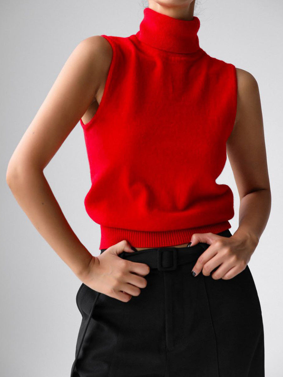 Turtleneck Knit Sleeveless Sweater Top