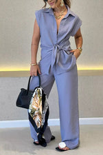 Tie-Waist Shirt and High-Waisted Pants Two-Piece Set