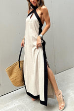 Contrast Crossover Halter Neck Midi Dress