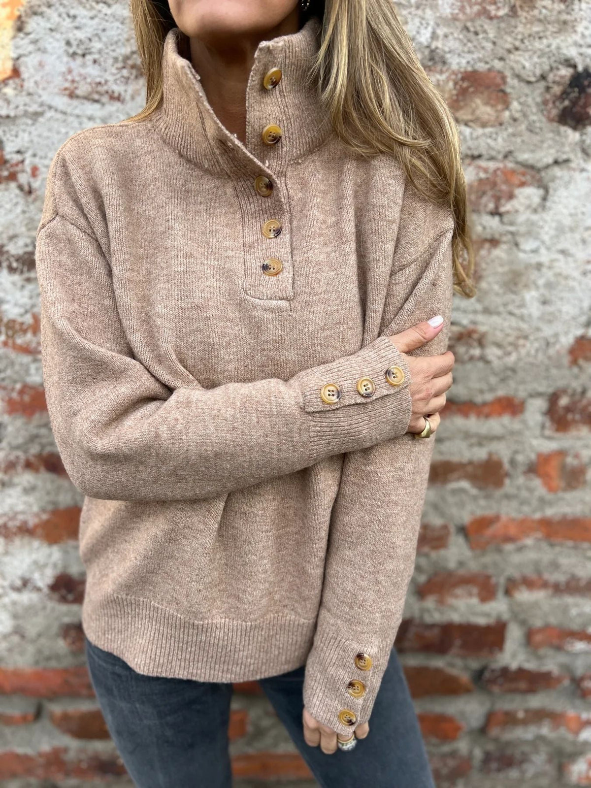 Stand Collar Solid Color Knit Sweater