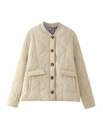 Casual Leopard Lining Quilted Button Down Jacket