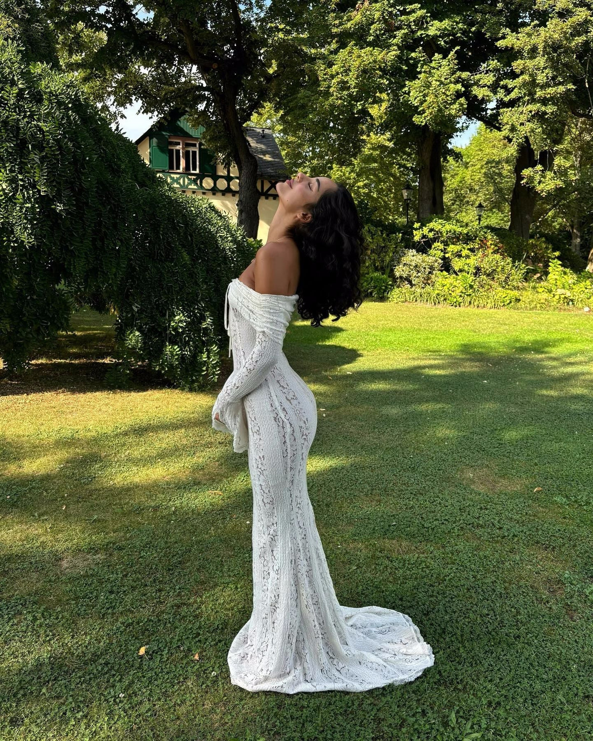 White Off-Shoulder Crochet Lace Midi Dress